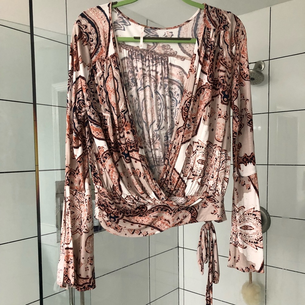 Cropped, Free People deep V, bell sleeve top